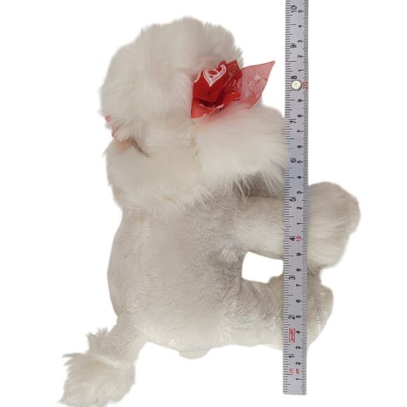 Dan Dee White Poodle Plush 10" Red Ribbon Dog Stuffed Animal Toy Plushie Stuffy - Picture 6 of 13
